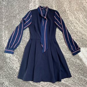Unique Vintage Smak Parlour Fit & Flare Long Sleeve Dress with Neck Tie - XS